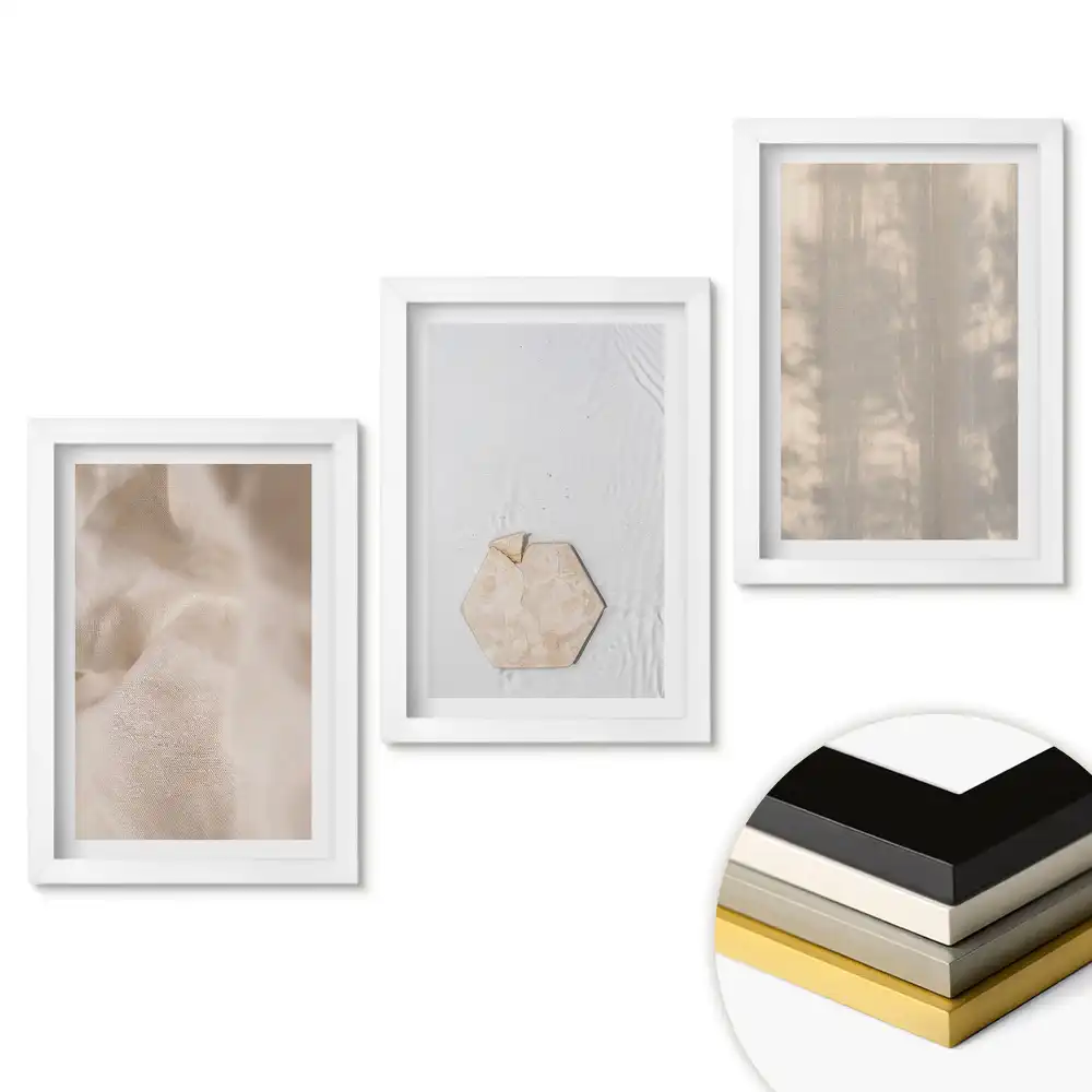 Set de 3 tablouri pentru dormitor cu compoziții minimaliste în culori neutre