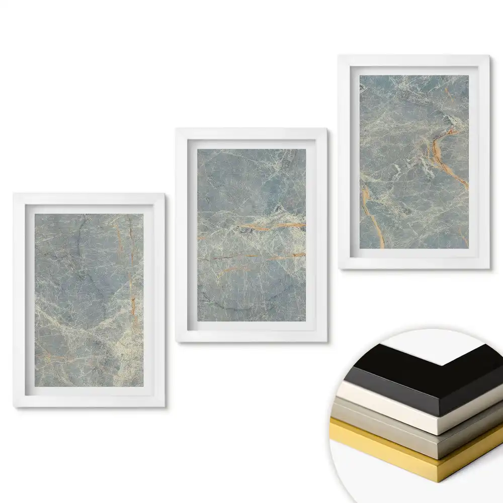 Set de tablouri pentru living cu texturi abstracte în nuanțe de albastru