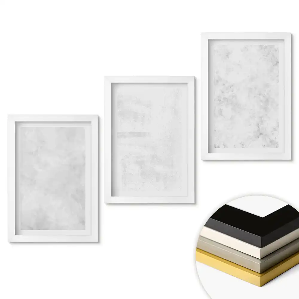 Set de 3 tablouri pentru dormitor cu fundaluri minimaliste în nuanțe de alb