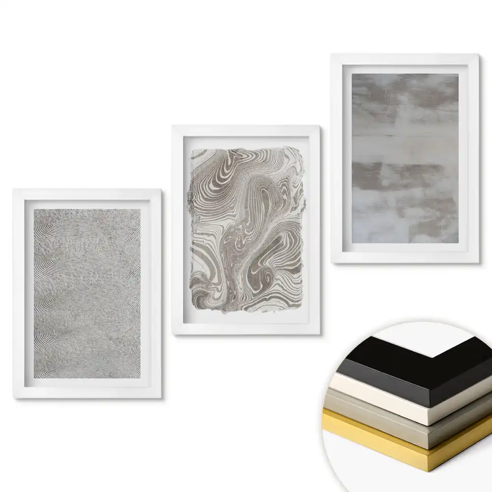 Set de 3 tablouri pentru dormitor cu modele abstracte în nuanțe de gri