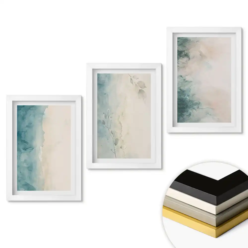 Set de tablouri pentru living cu acuarele abstracte în culori delicate