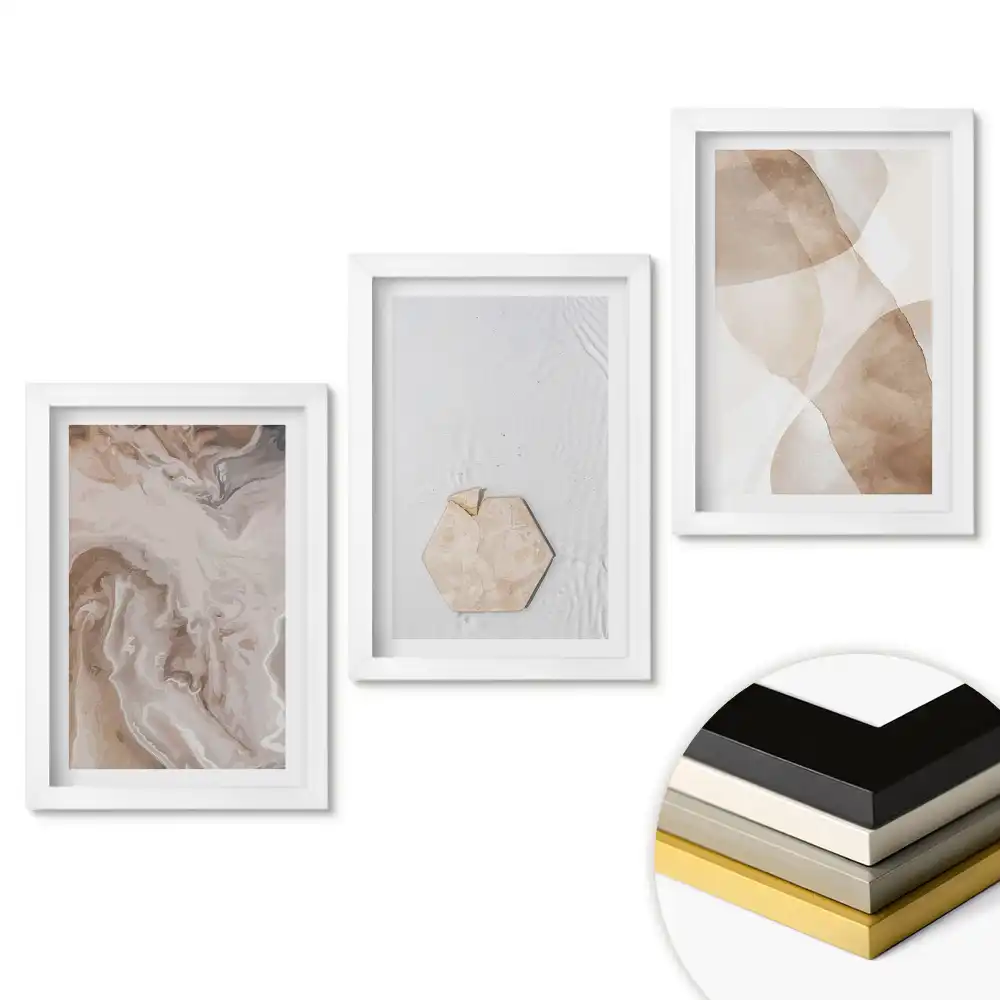 Set 3 tablouri pentru dormitor cu compoziții abstracte în culori discrete