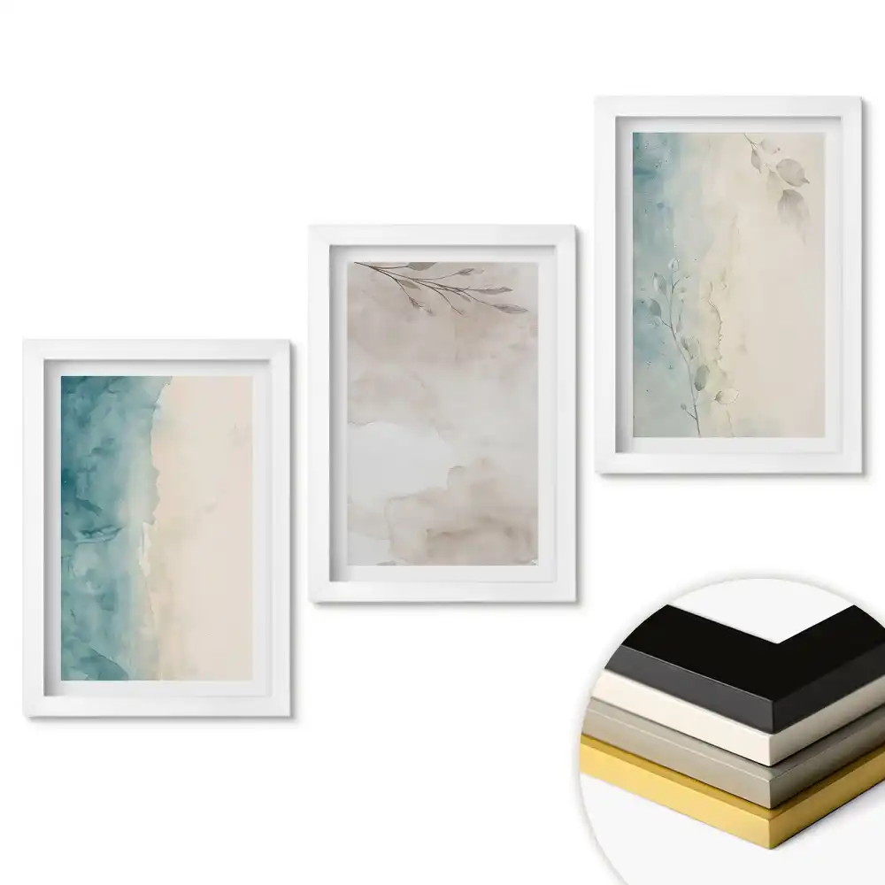 Set de tablouri pentru living cu acuarele abstracte în culori delicate