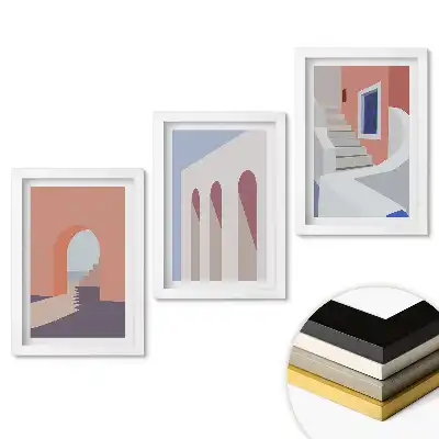 Set 3 tablouri dormitor Compoziții arhitecturale abstracte de culori