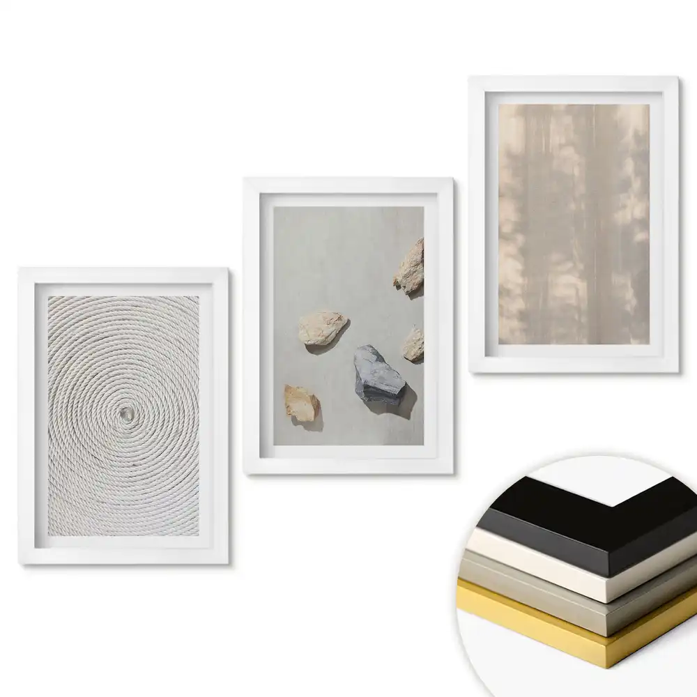 Set 3 tablouri pentru dormitor cu texturi abstracte și materiale naturale