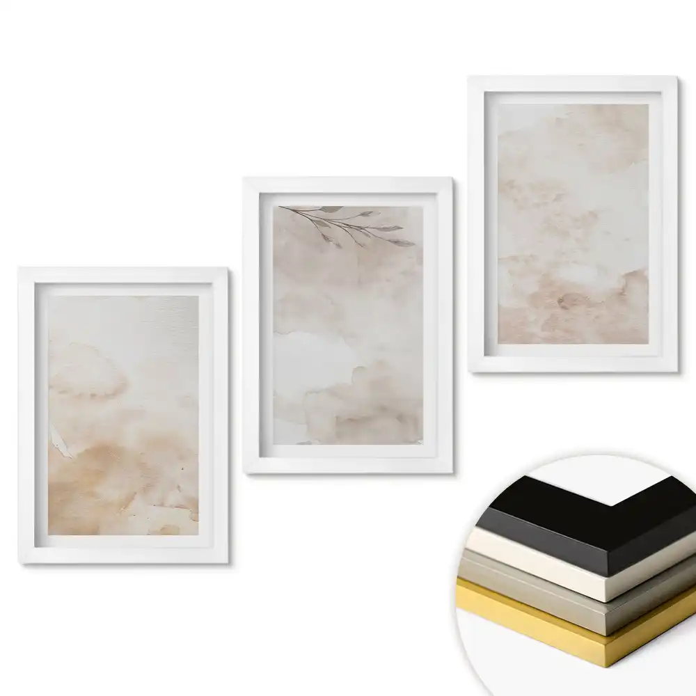 Set de tablouri pentru living cu acuarele abstracte în culori discrete