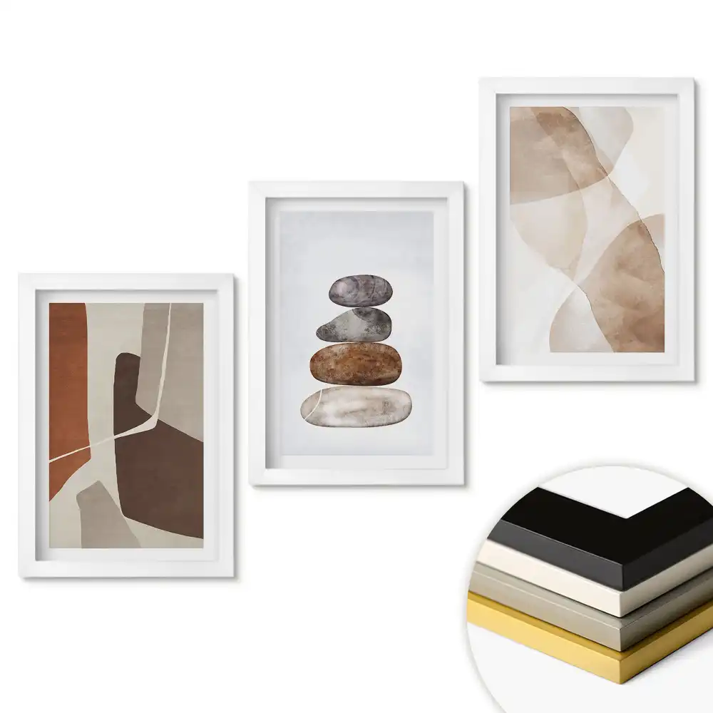 Set de 3 tablouri pentru dormitor cu forme abstracte și culori naturale
