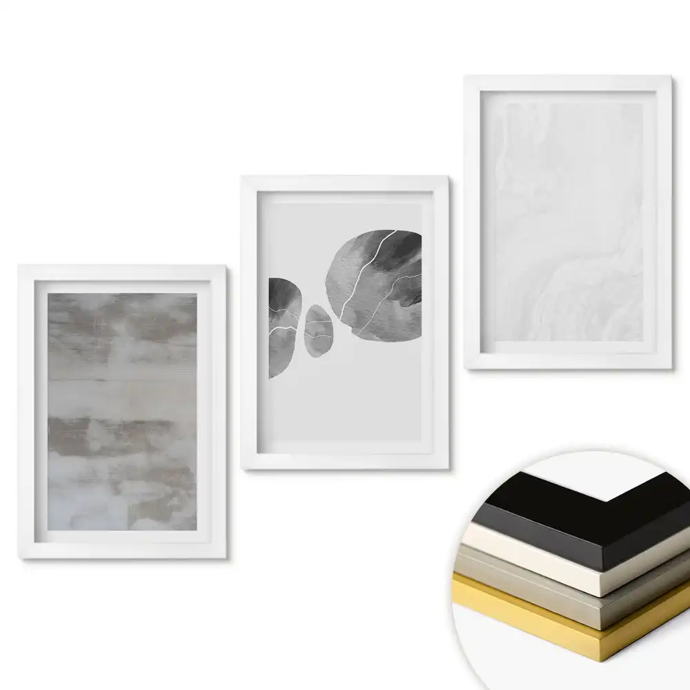 Set 3 tablouri pentru dormitor cu grafică minimalistă în nuanțe de gri