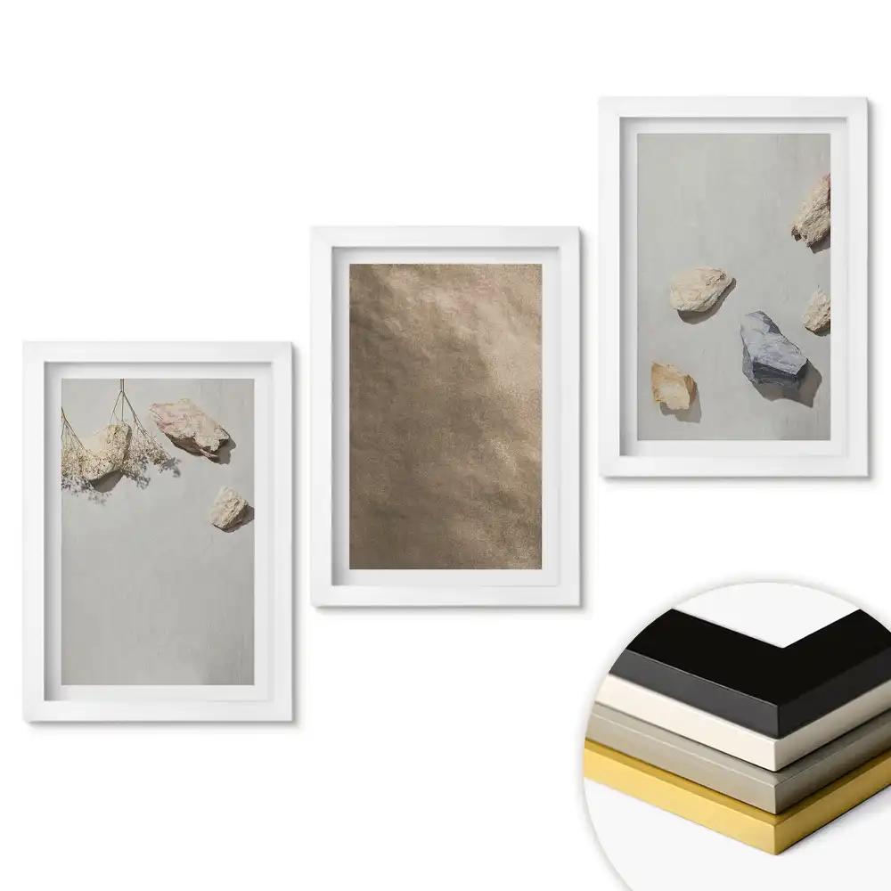 Set de 3 tablouri pentru dormitor cu texturi naturale în stil minimalist
