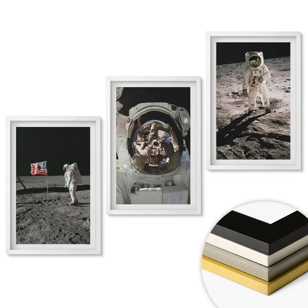 Set de 3 tablouri pentru living Aterizare pe Lună Istoria astronauților