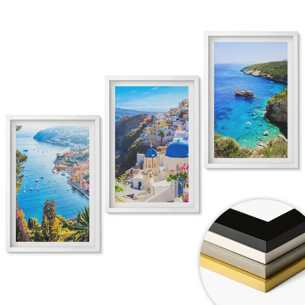 Set de 3 tablouri pentru living cu vederi pitorești ale orașelor de pe litoral