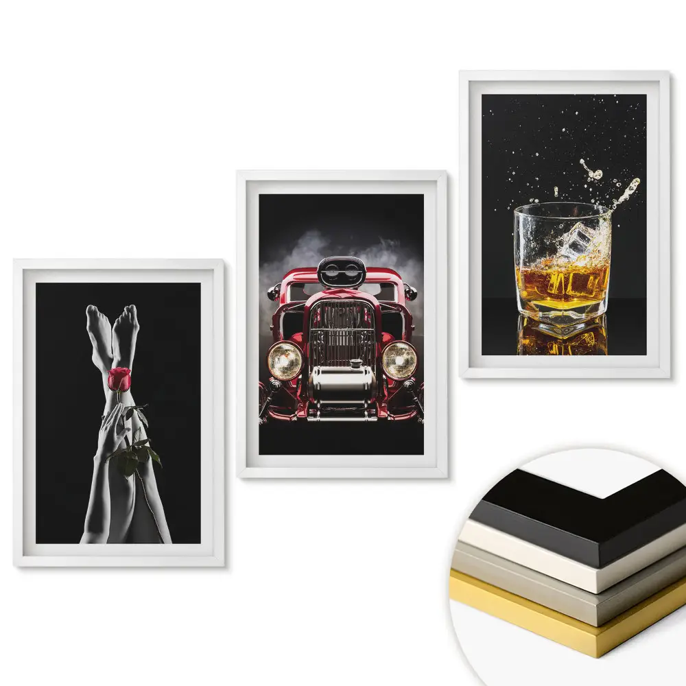 Set de tablouri pentru living cu tematică de artă, automobilism și relaxare