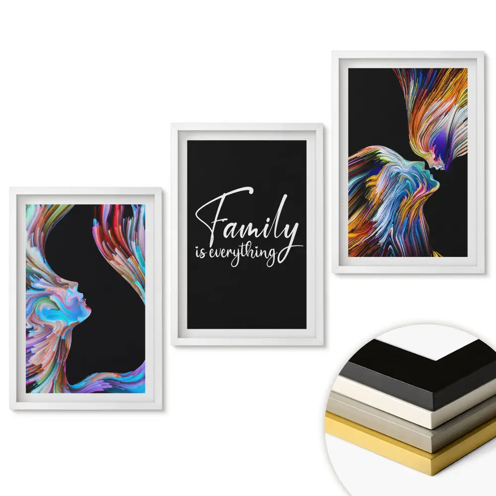 Set de 3 tablouri pentru living Familia ca cea mai importantă valoare