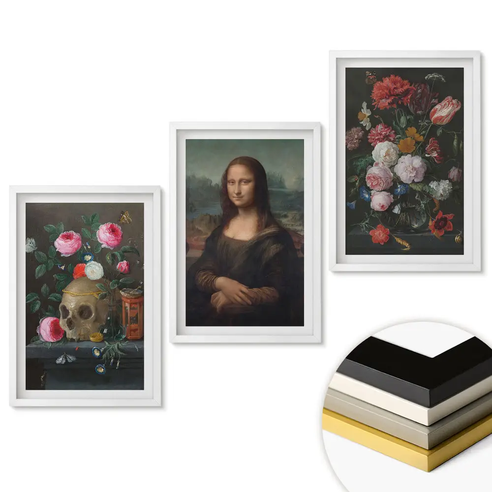 Set de 3 tablouri pentru living cu artă clasică și imprimeuri florale moderne