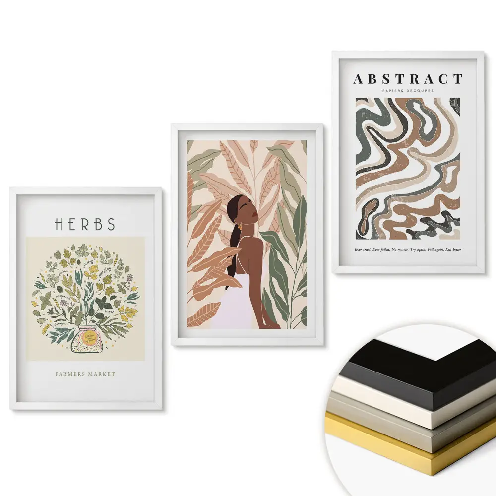 Set de 3 tablouri pentru living cu inspirații botanice în stil modern