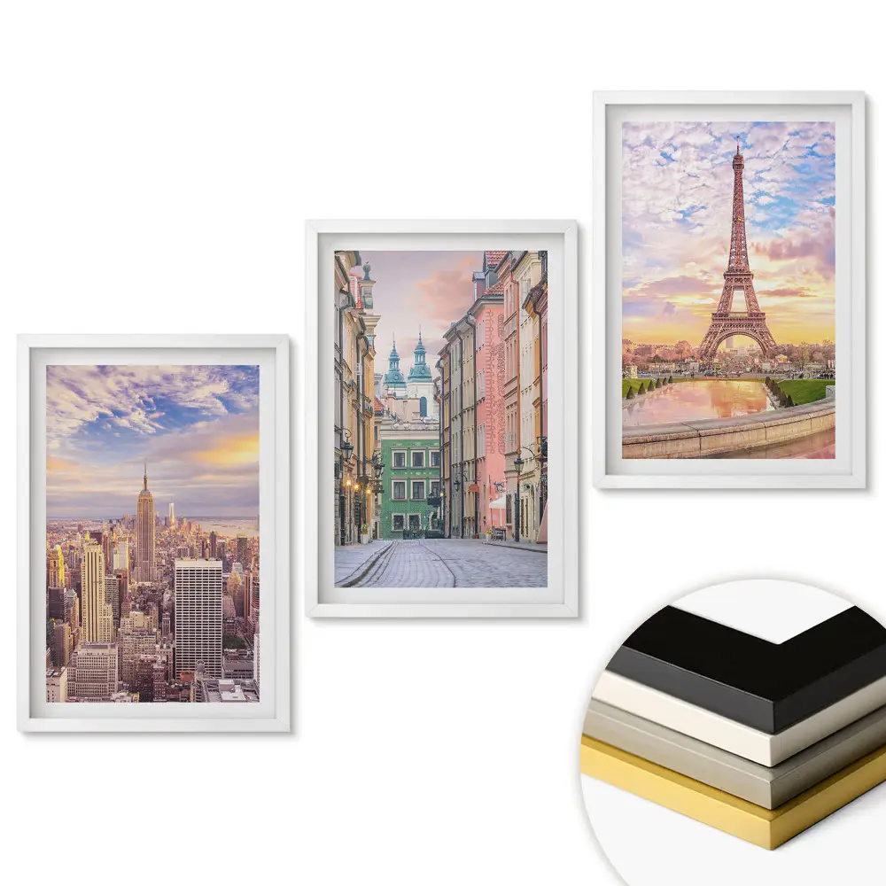 Set 3 tablouri living Orașe emblematice în peisaje pitorești