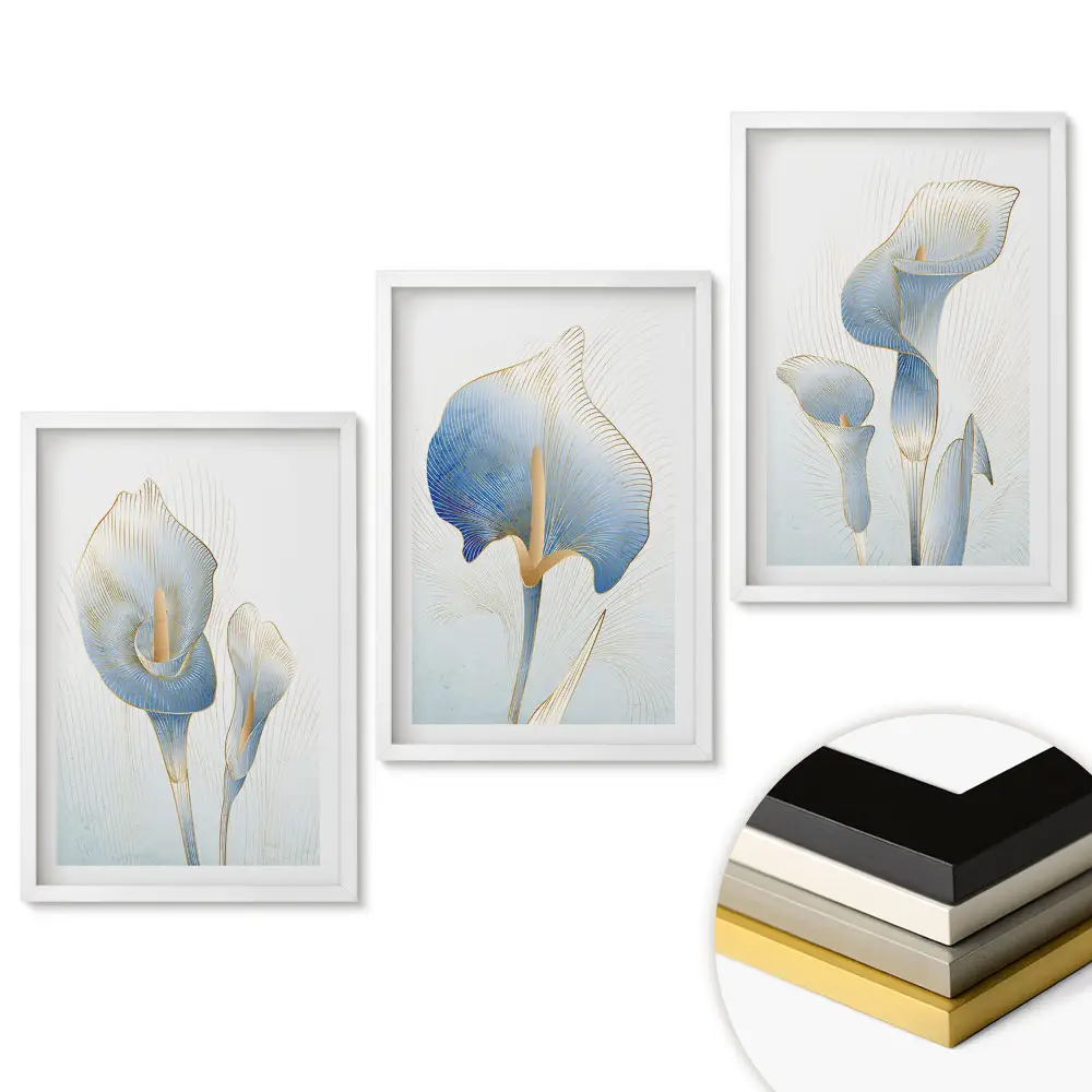Set de tablouri pentru living cu compoziții florale în nuanțe delicate