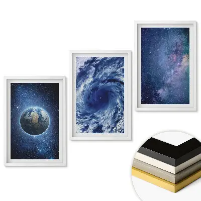 Set 3 tablouri pentru living cu spațiu, uragan și galaxie