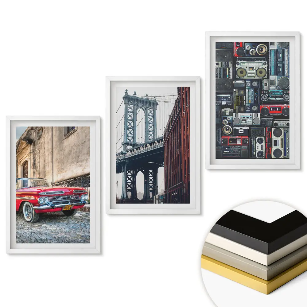 Set de 3 tablouri pentru living cu motive urbane nostalgice