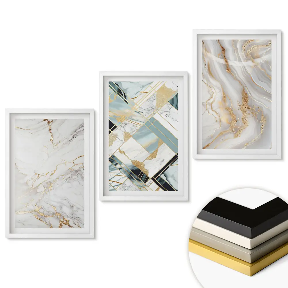 Set 3 tablouri living Eleganța marmurei într-un stil modern