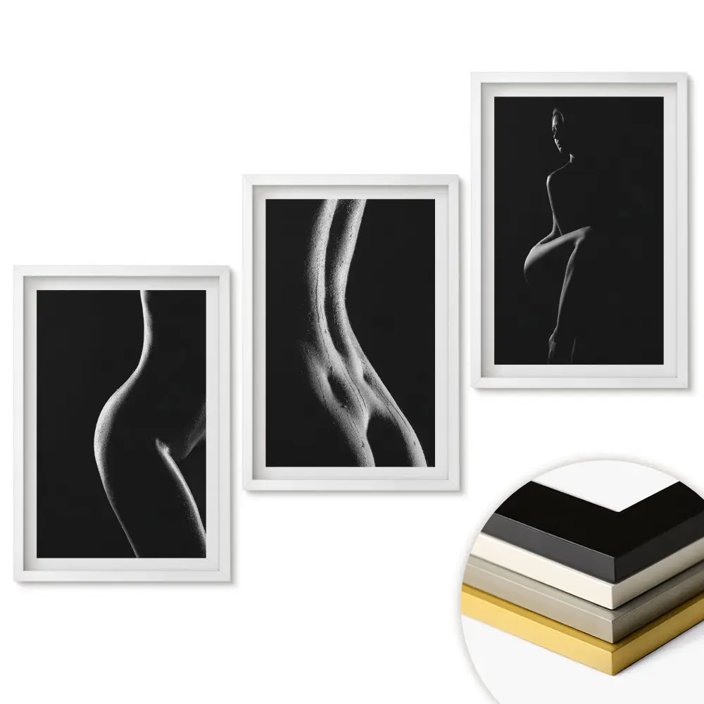 Set 3 tablouri pentru living Umbre ale frumuseții în alb și negru