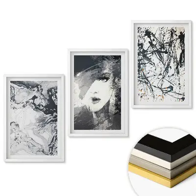 Set de 3 tablouri pentru living Frumusețe abstractă în tonuri monocromatice