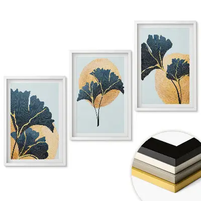 Set 3 tablouri living Eleganța frunzelor pe un fundal pastelat