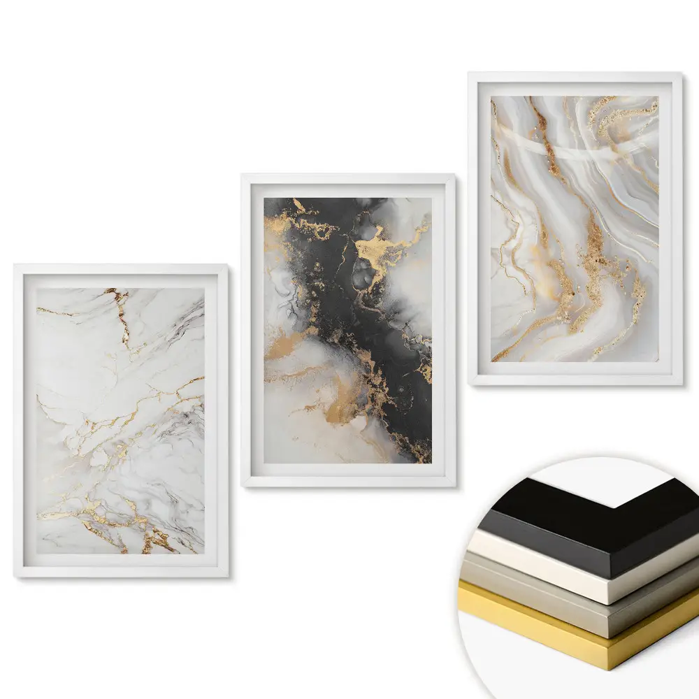Set tablouri pentru living cu design abstract elegant în nuanțe de marmură