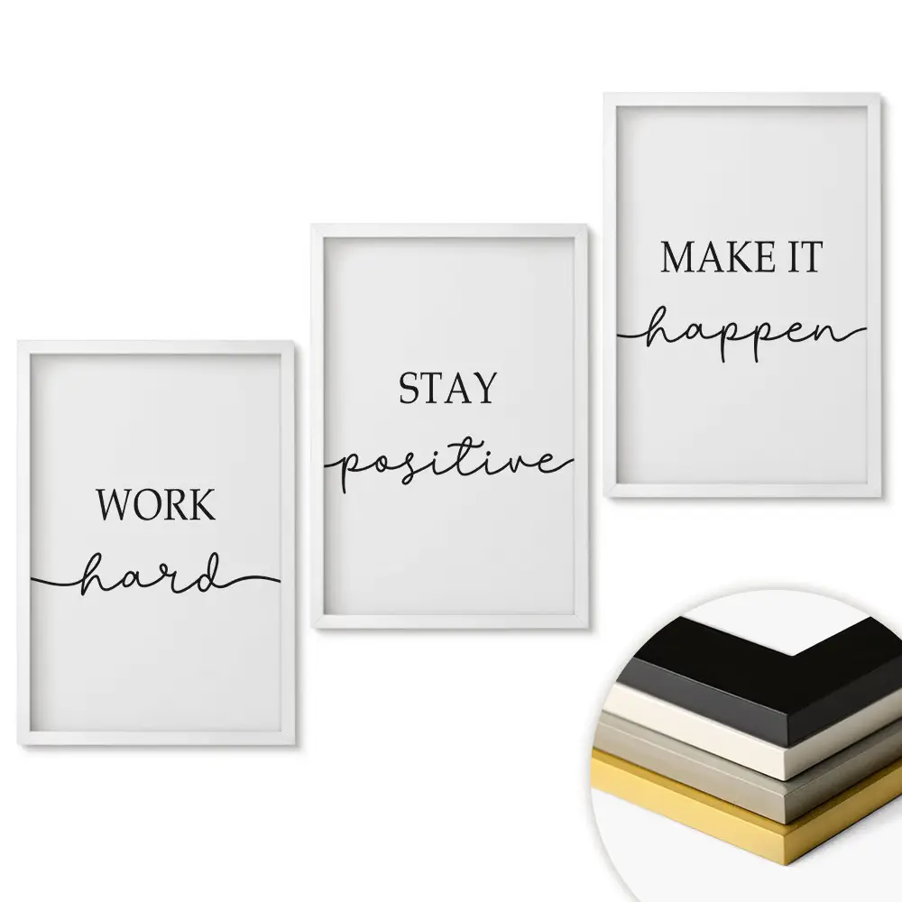 Set de 3 tablouri pentru living cu sloganuri motivaționale pentru muncă și viață