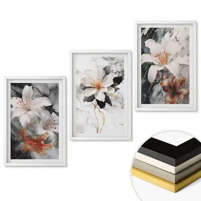 Set 3 tablouri living Inspirații florale pe un fundal de marmură
