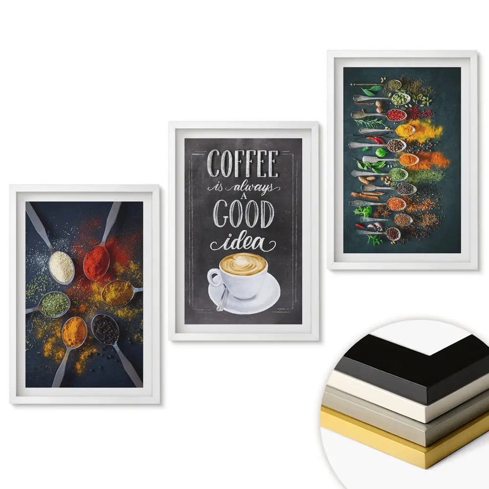 Set de tablouri pentru living cu tematică artistică de cafea și condimente