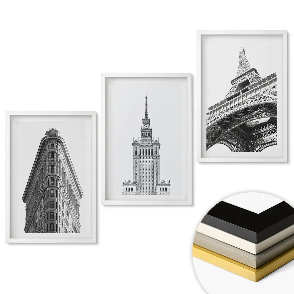 Set de tablouri pentru living Icoane arhitecturale în stil monocromatic