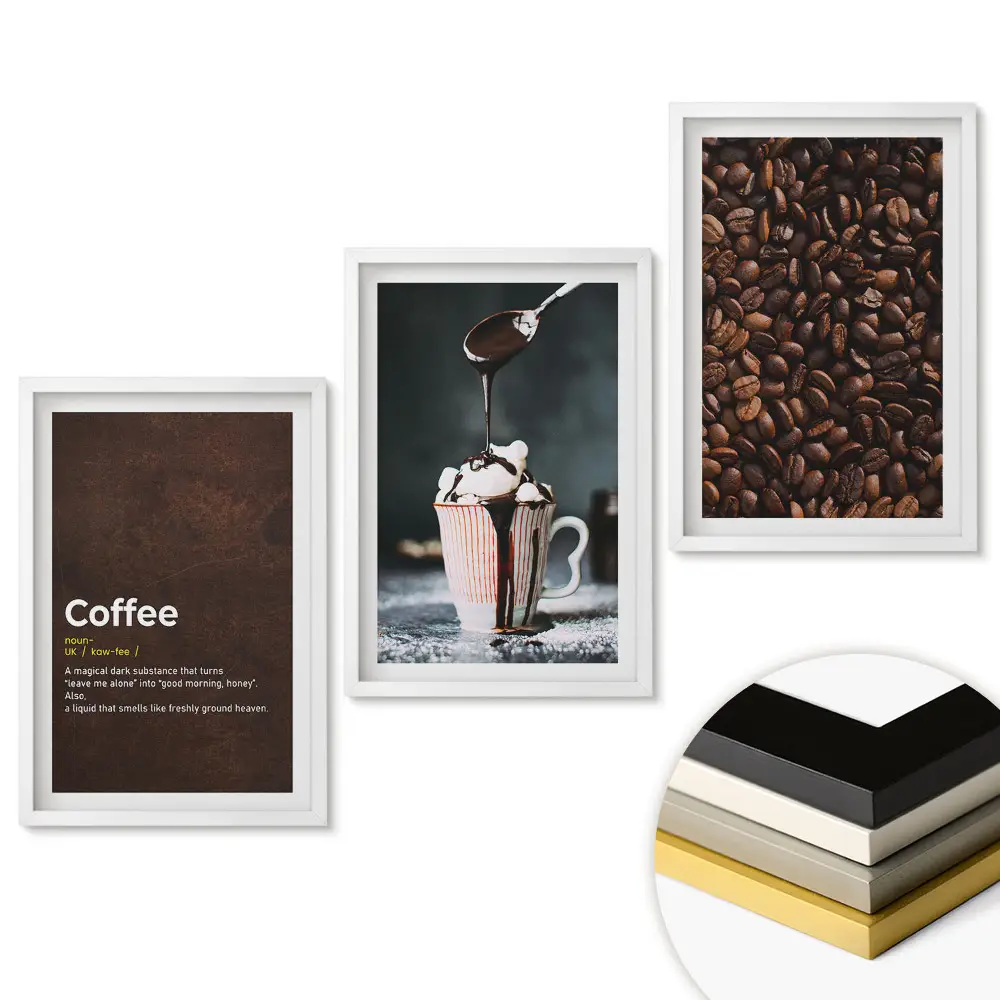 Set 3 tablouri pentru living Cafeaua plăcere în fiecare ceașcă