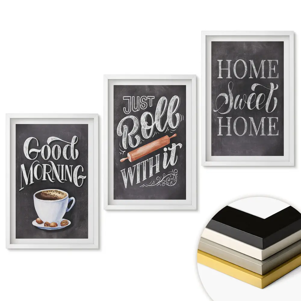 Set 3 tablouri pentru living Cafeaua de dimineață și căldura de acasă