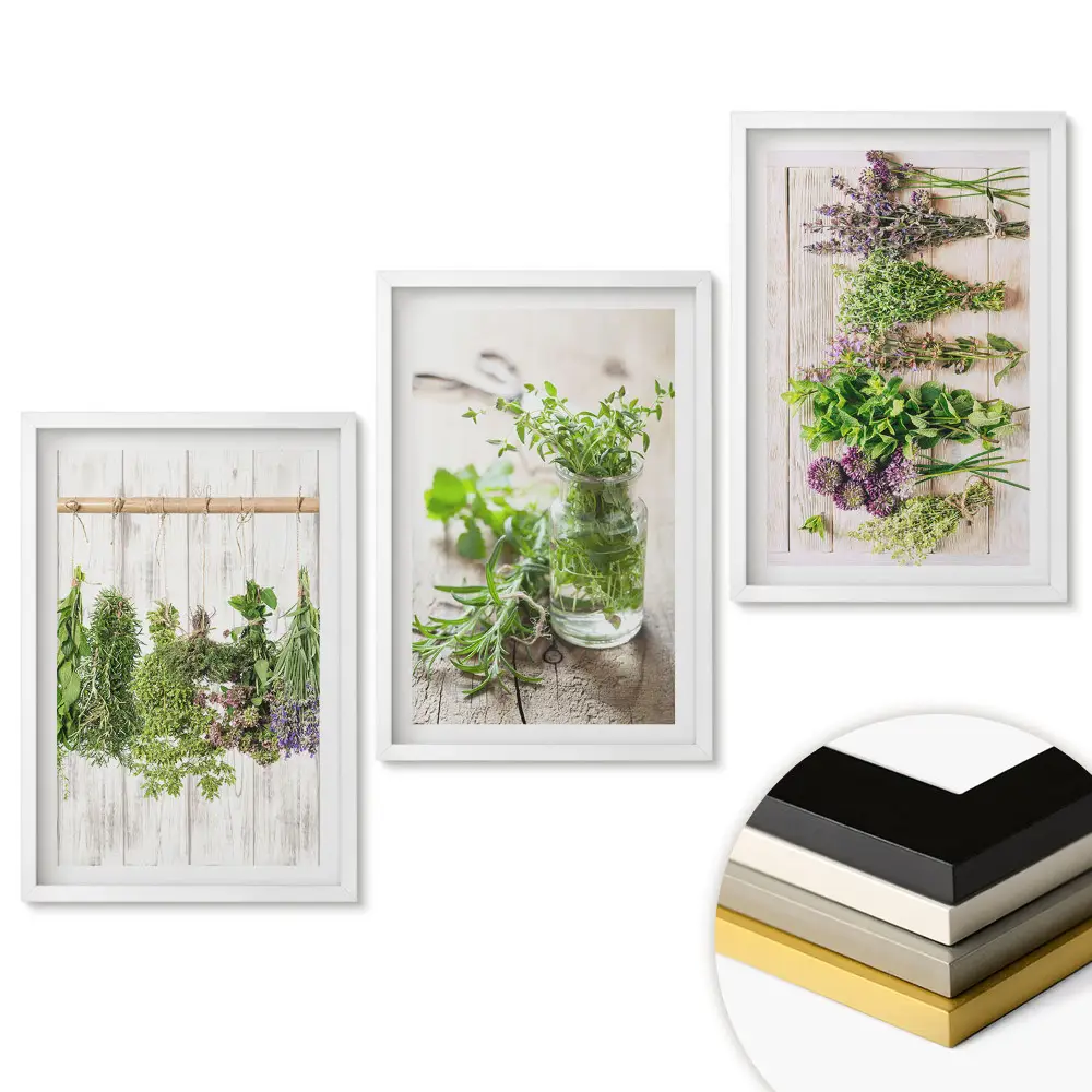 Set tablouri pentru living cu fotografii de ierburi rustice