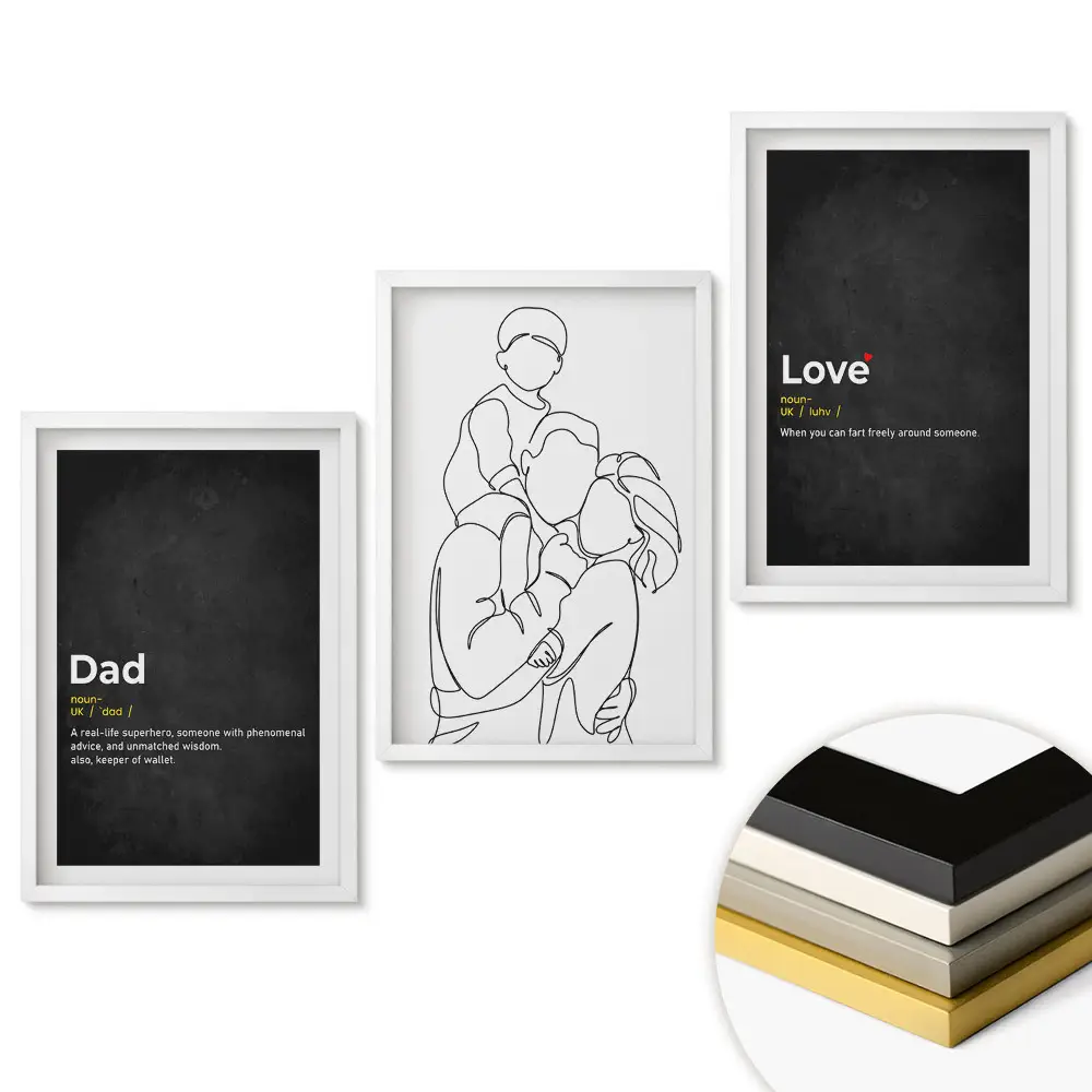 Set de 3 tablouri pentru living cu tematica familie în stil minimalist