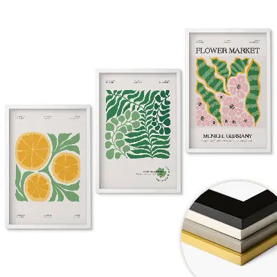 Set 3 tablouri pentru living cu Piața de flori și fructe