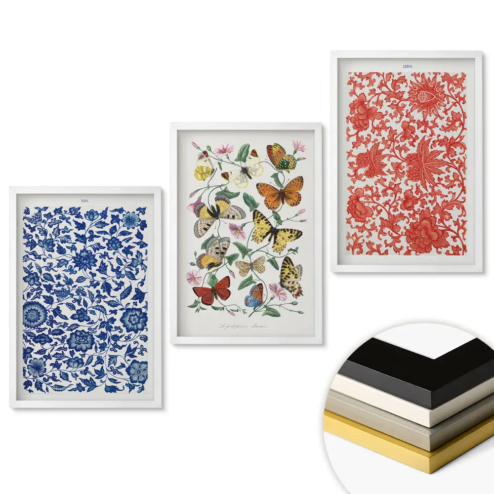 Set tablouri pentru living cu model de flori și fluturi colorați