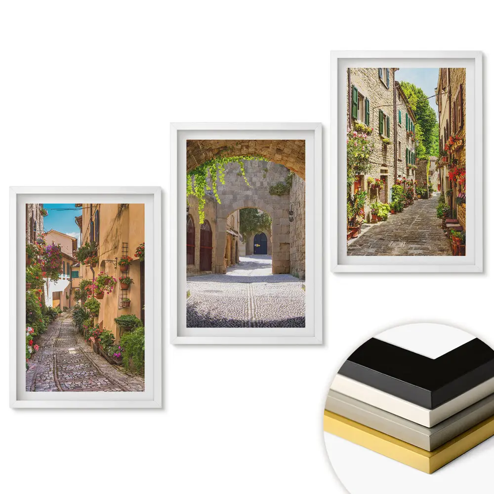 Set 3 tablouri living Străzi fermecătoare ale orașelor pitorești
