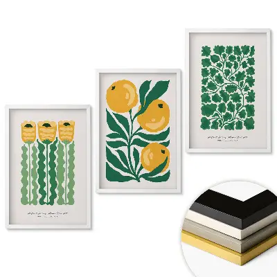 Set 3 tablouri pentru living cu modele de plante colorate