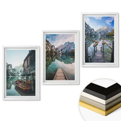 Set de 3 tablouri pentru living cu peisaj montan și lac