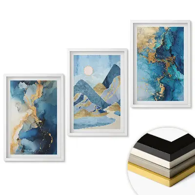 Set de 3 tablouri pentru living cu peisaje abstracte în nuanțe de albastru