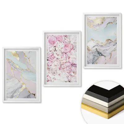 Set 3 tablouri living O colecție elegantă de marmură și modele florale