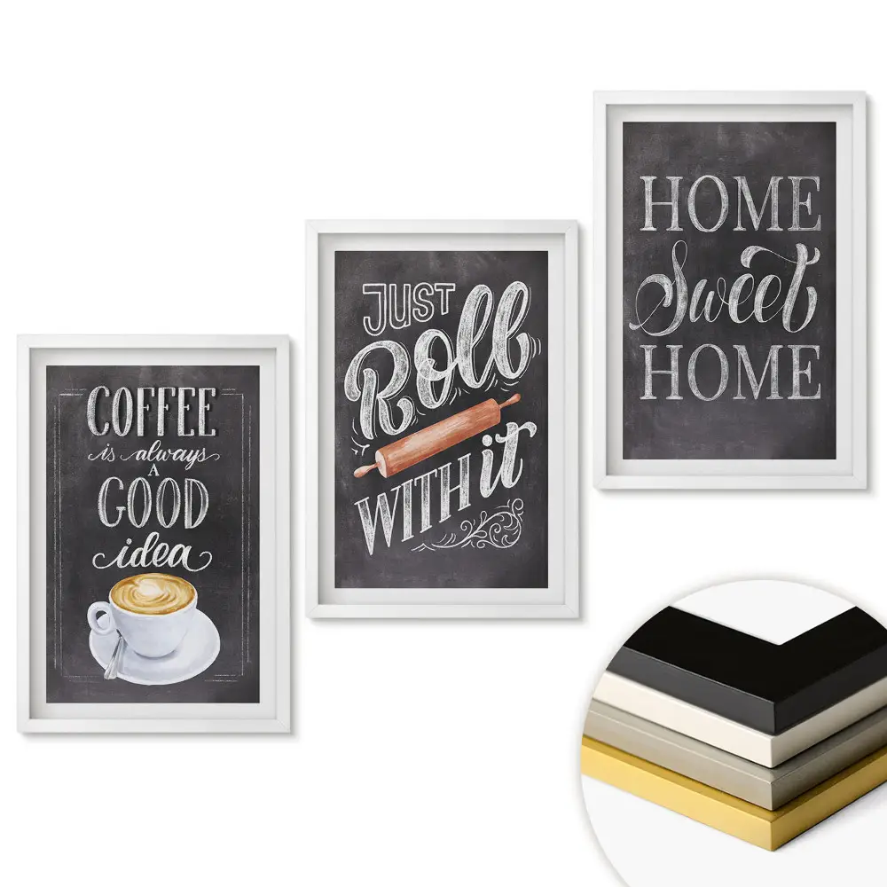 Set tablouri pentru living cu tematică despre cafea și atmosfera casei