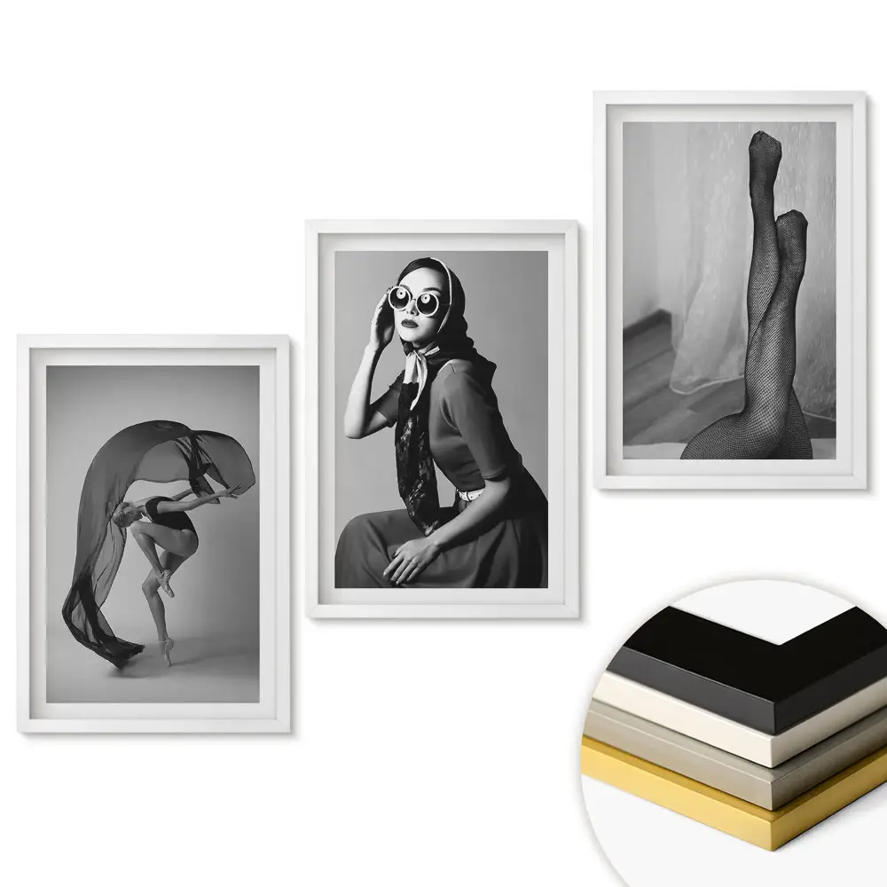 Set de 3 tablouri pentru living Arta alb-negru în mișcare