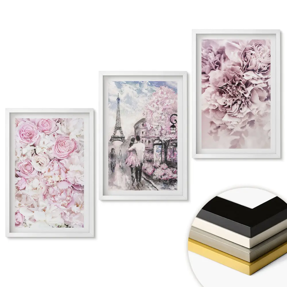 Set de tablouri pentru living Inspirații florale în nuanțe de roz
