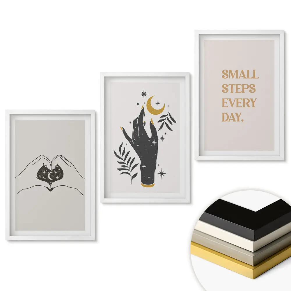 Set de 3 tablouri pentru living Arta inspirației și a gândirii pozitive