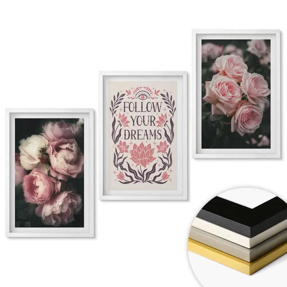 Set 3 tablouri living Flori și inspirație în armonie