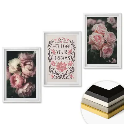 Set 3 tablouri pentru living cu model Flori și inspirație în armonie
