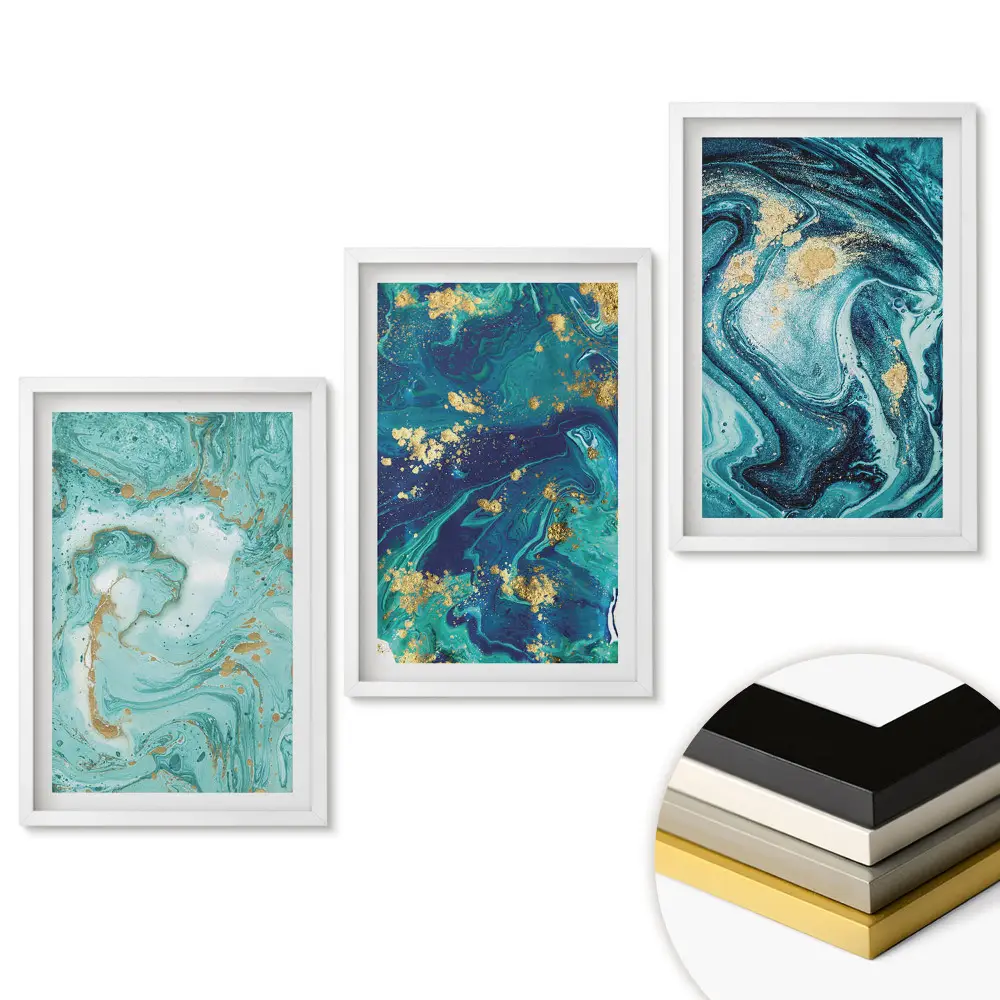 Set tablouri pentru living cu modele abstracte în nuanțe de albastru